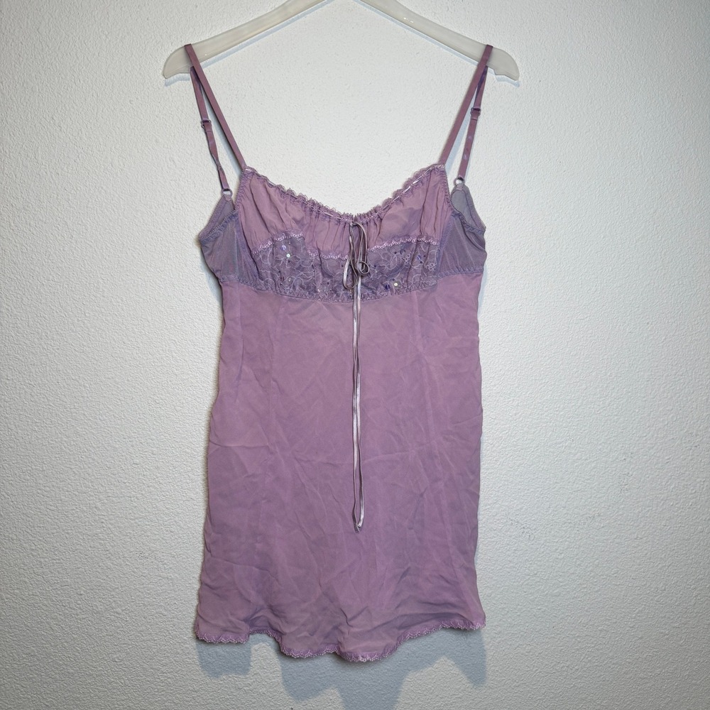 Victorias Secret Lilac Purple Lace Sequin Babydoll Chemise Slip Dress Medium
